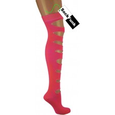 Neon Pink Ripped Effect Over The Knee Socks Neon Pink Ripped Effect Over The Knee Socks